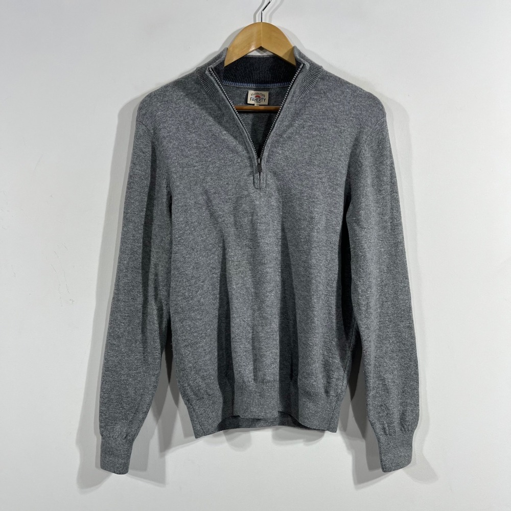 Faherty Old Money Preppy 1/4 Zip Sweater Grey Heritage Pullover Mens Small